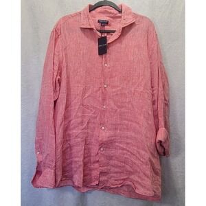 NWT Peter Millar Crown Crafted Shirt L 100% Linen Long Sleeve $250 Peach Bloosom